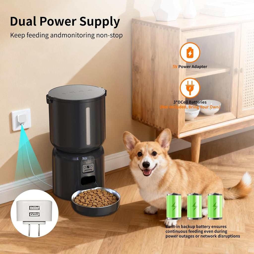 Tajrah Cat Feeder and Water Fountain Set HD Camera WiFi App 4L Feeder 2.2L Fountain