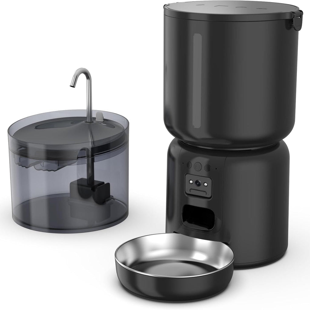 Tajrah Cat Feeder and Water Fountain Set HD Camera WiFi App 4L Feeder 2.2L Fountain