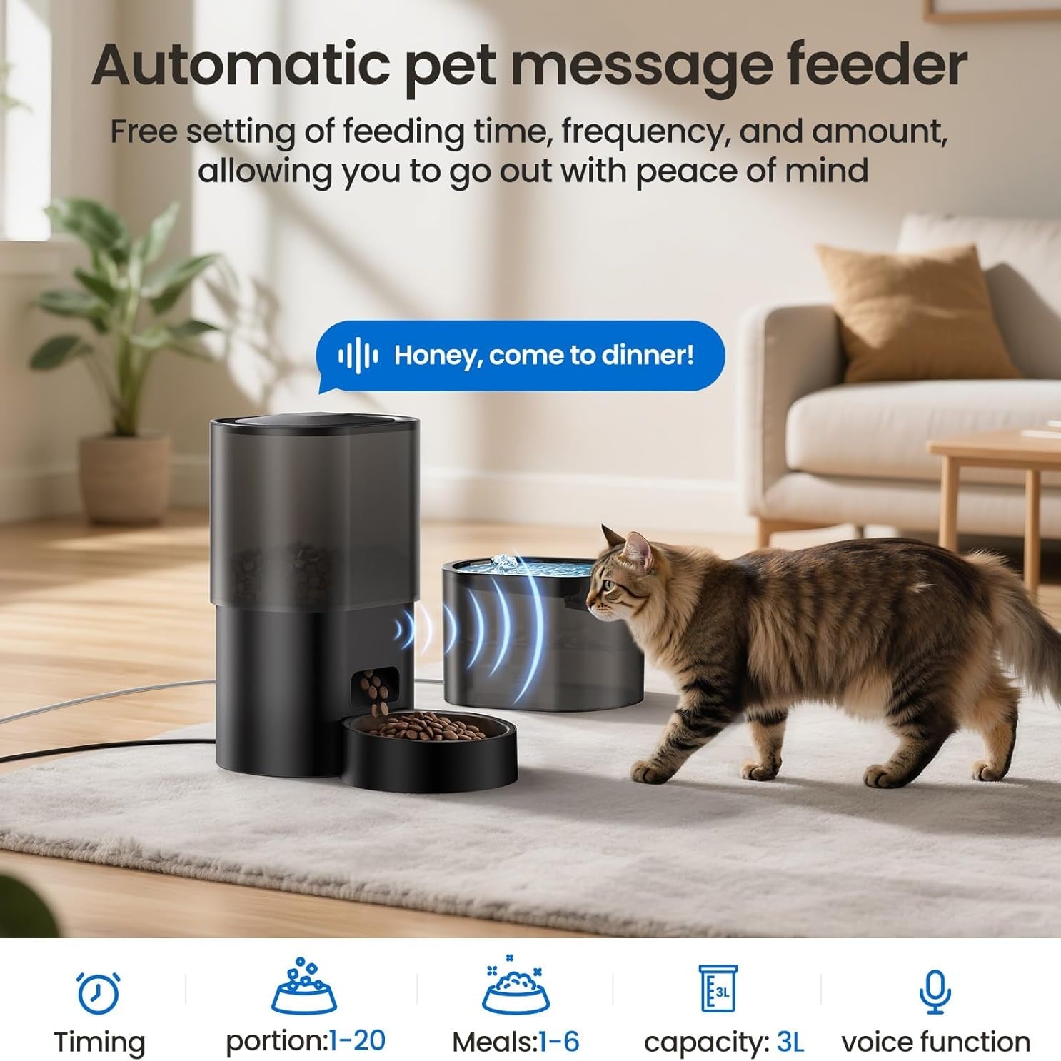 Automatic Cat Feeder and Water Fountain WiFi App Control with Voice Recorder