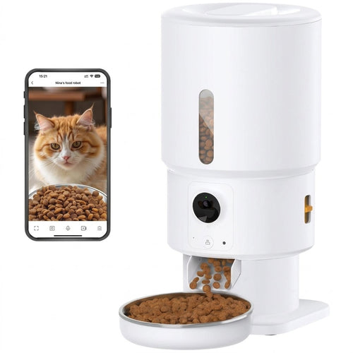 Tajrah 5L Automatic Cat Feeder 1080P HD Camera WiFi App Two Way Audio Timed Dispenser