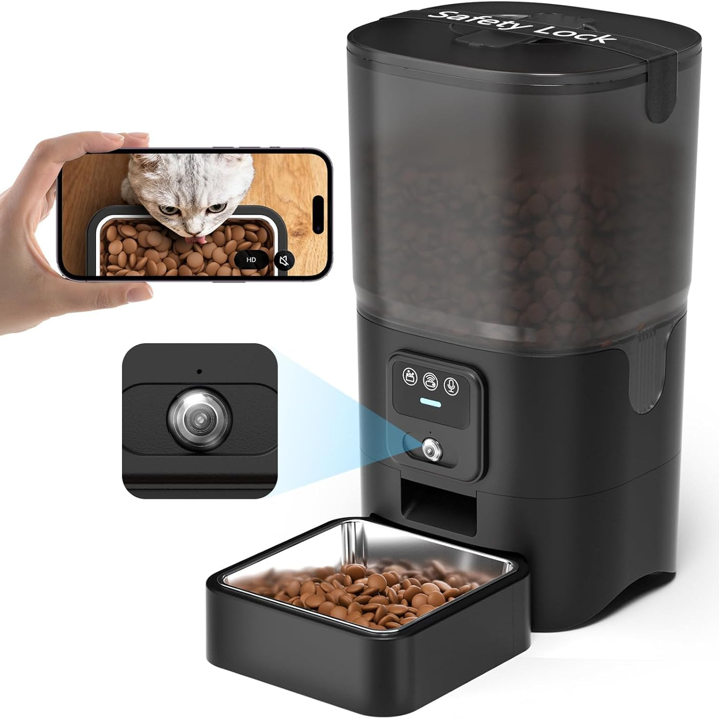 Automatic Cat Feeder 6L with Camera WiFi Smart Feeder App Control Two Way Audio