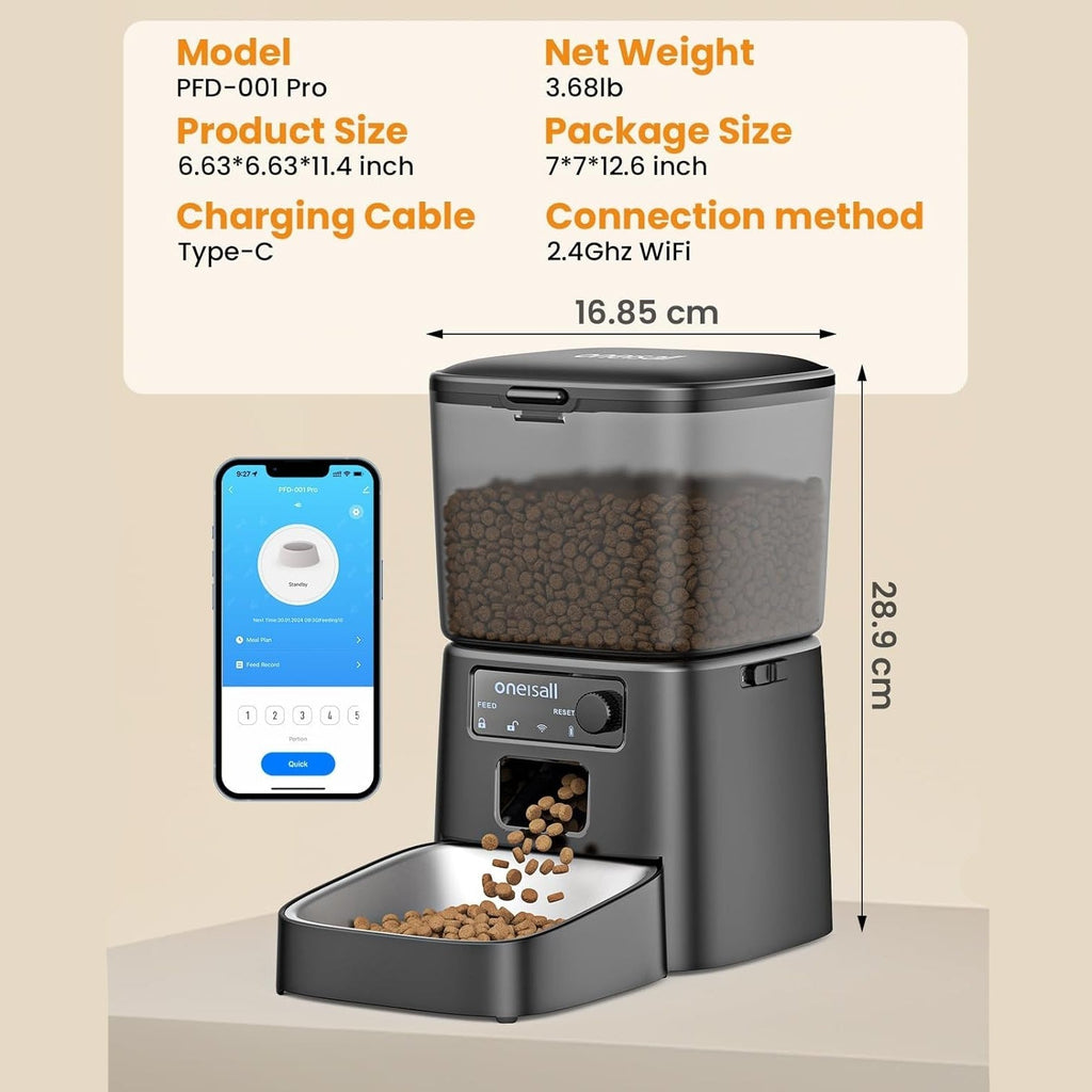 Tajrah 4L Automatic Cat Feeder WiFi App Control Portion Control No Camera Dual Power