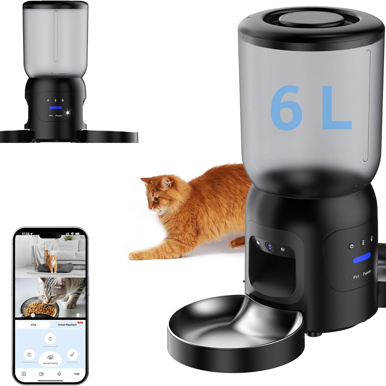 Smart Pet Feeder 6L with Dual Camera App Control WiFi Voice and Motion Tracking