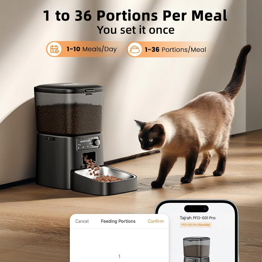 Tajrah 4L Automatic Cat Feeder WiFi App Control Portion Control No Camera Dual Power