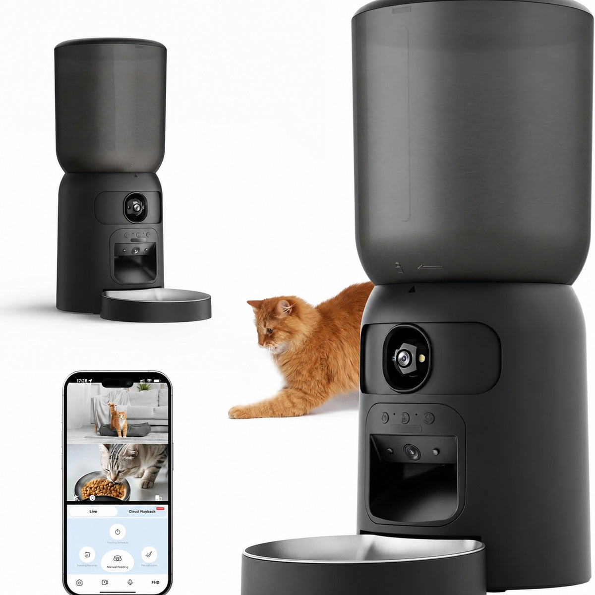 Tajrah 6L Automatic Cat Feeder Dual HD Camera WiFi App Control Motion Alerts Single Bowl Tajrah