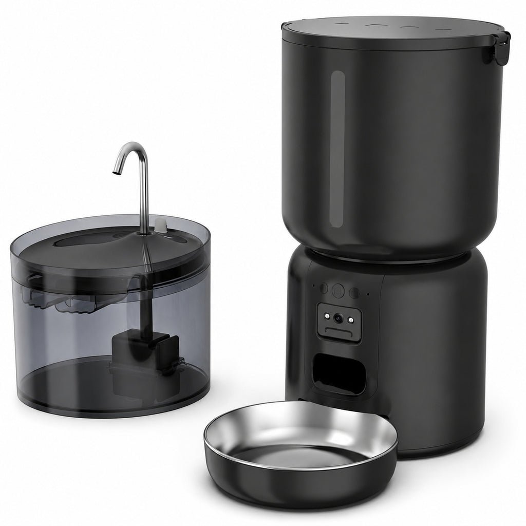 Tajrah Cat Feeder and Water Fountain Set HD Camera WiFi App 4L Feeder 2.2L Fountain Tajrah